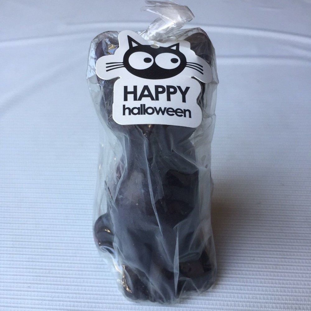 Happy Halloween Party Black Cat Candle Spooky Decor Unscented New w Defect READ